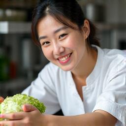 Portrait of Chef Kim Eun-ji, preparing kimchi