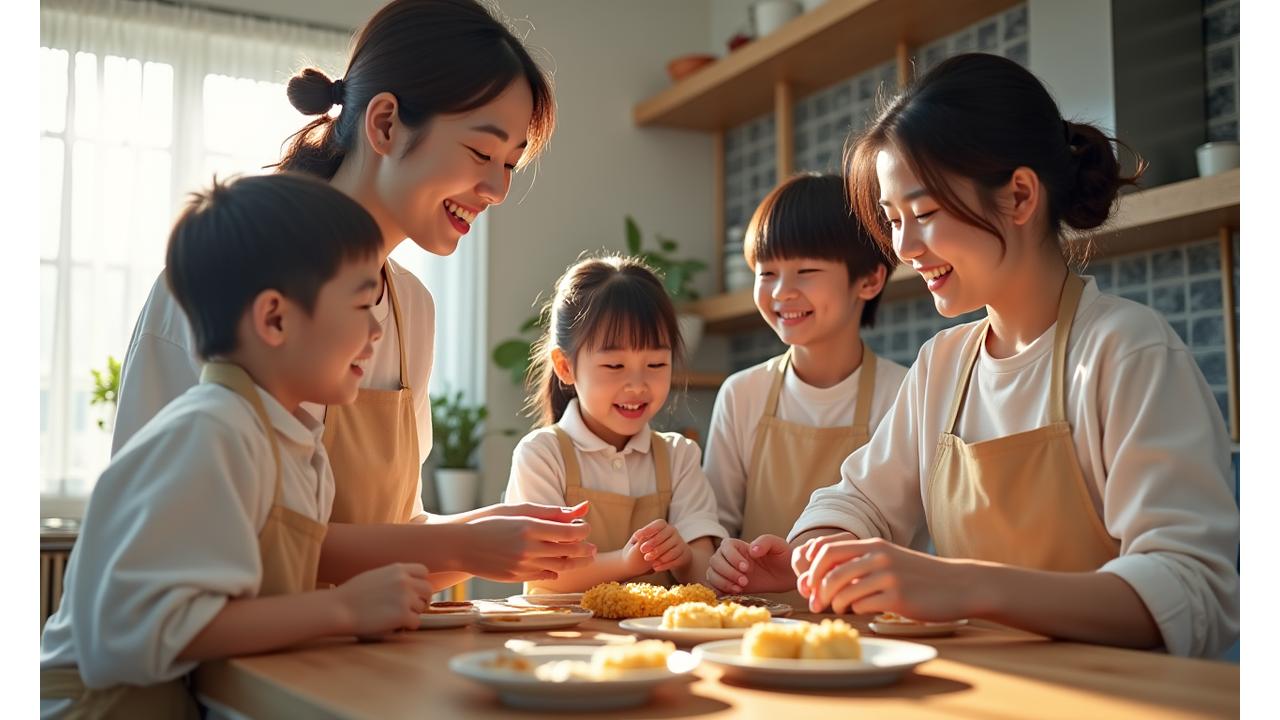 가족이 함께 요리하는 모습